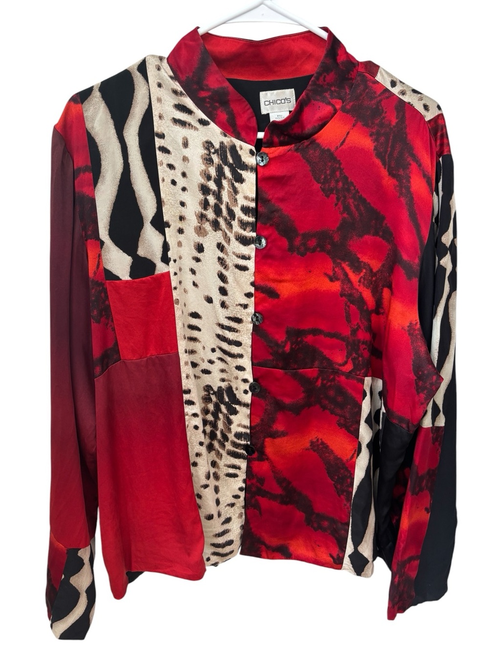 Chico's Patchwork Animal Print Silk Top Womens 3 (US XL) Multi Print Art to Wear